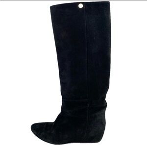 Jimmy Choo Olivia Knee‎ High Suede Wedge Boot Black 35.5 EU